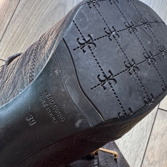 Fabi Dark Brown Leather Heeled Mary Jane with Gold Accent - Picture 8 of 10